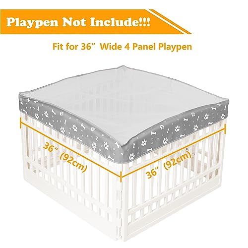 Dog Playpen Mesh Top Cover for 36" Inch Pet Playpen with 4 Panels, Dog Crate Cover Pet Tent Puppy Play Pen Cover, Ideal for Indoor/Outdoor Use. Note: Playpen Not Included (Gray) - color: Gray