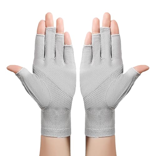Lightweight Summer Fingerless Gloves Men Women UV Sun Protection Driving Cotton Gloves Nonslip Touchscreen Mittens - color: 2pairs-gray+solid Black