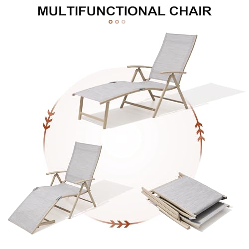 Crestlive Products Chaise Lounge Chair Outdoor Set of 2, Aluminum Folding Patio Recliner Chair, Adjustable 8 Positions Assemble-Free Perfect for Beach, Yard, Pool, Deck（Multi-Color） - color: Multi-color, size: 2 Pcs