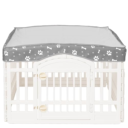 Dog Playpen Mesh Top Cover for 36" Inch Pet Playpen with 4 Panels, Dog Crate Cover Pet Tent Puppy Play Pen Cover, Ideal for Indoor/Outdoor Use. Note: Playpen Not Included (Gray) - color: Gray