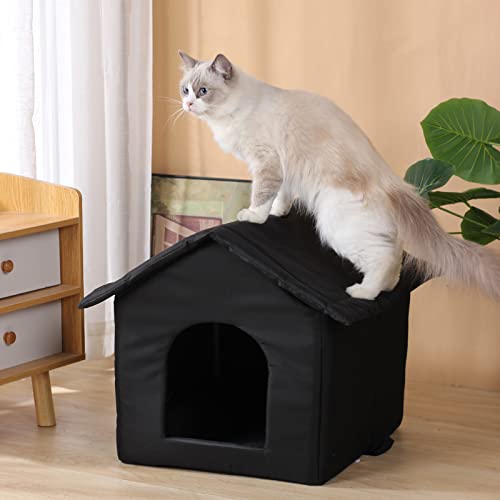 Outdoor Cat House Cat House for Outdoor and Indoor Use - Waterproof Shelter for Cats, Dogs, and Feral Animals (Black cat House, Large) - color: Black cat house, size: Large