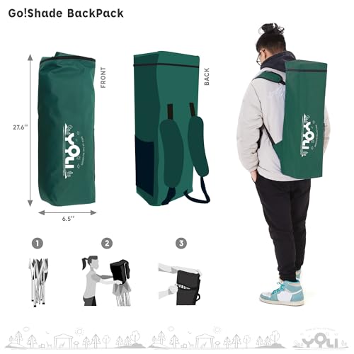 YOLI Go!Shade 36 Instant Pop-Up Canopy, 7x7 Lightweight Backpack Shelter with Attached Wall & UV Protective Top - Deep Forest Green