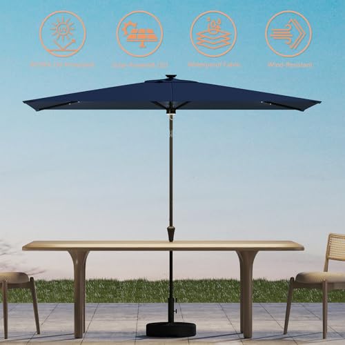 C-Hopetree Rectangular Outdoor Patio Market Umbrella with Solar LED Lights 6.5 x 10 ft - color: Navy Blue