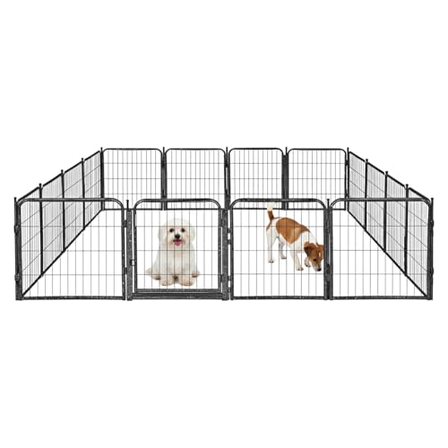 Dog Play Pen for Outdoor Use - 24'', 16 Panels for Small and Puppy Size Dogs - Portable Playpen Kennel for RV, Camping, and Yard - Heavy Duty Pet Fence w/Black Rust Resistant Coating - size: 24 Inches