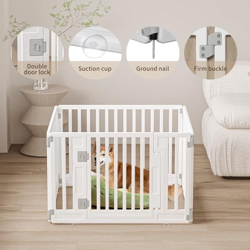 Pet Playpen Foldable Gate for Dogs Heavy Plastic Puppy Exercise Pen with Door Portable Indoor Outdoor Small Pets Fence Puppies Folding Cage 4 Panels Medium Animals House Supplies (PPW-WHITE04, White) - color: White, style: PPW-WHITE04