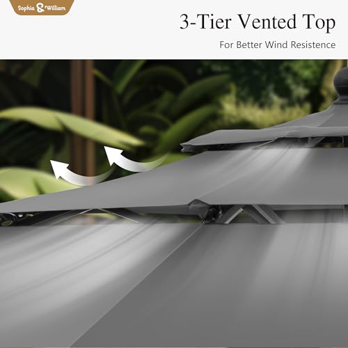 Sophia & William 10ft 3 Tier Auto-tilt Patio Umbrella,Wind Resistent,Outdoor Patio Umbrellas Double Vented Umbrella with Crank for Pool Garden Backyard, Grey - color: Grey