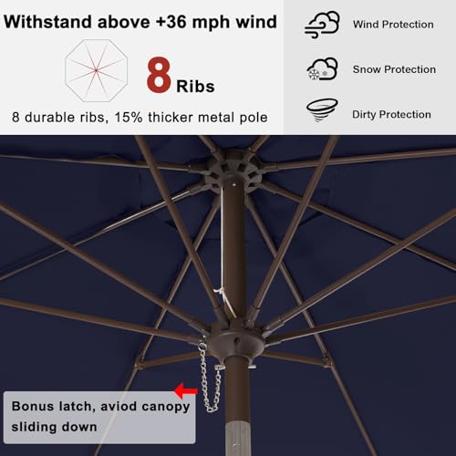 ABCCANOPY 9ft Scalloped Patio Umbrella, Outdoor Table Umbrella with Tilt and Crank, Fiberglass Ribs Deck Umbrella for Patio, Pool, Garden, Picnic (Navy Blue) - color: Navy Blue, size: 9ft