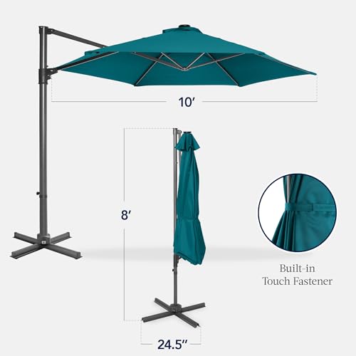 Best Choice Products 10ft Offset Cantilever Hanging Market Patio Umbrella, Smooth 360° Rotation, 8 Sturdy Ribs, Easy Adjustment - Cerulean - color: Cerulean, size: Offset w/ 360° Rotation
