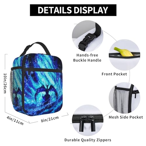 Cool Blue Dragon Insulated Lunch Bag Portable Reusable Zipper Lunch Box For Men Women Work Picnic Travel Camping - color: Black21