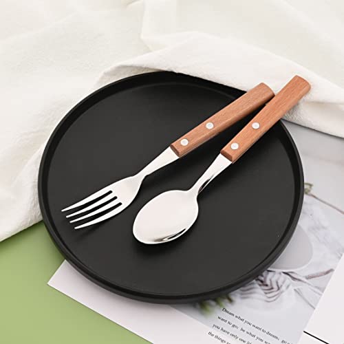 Silver Flatware Set with Natural Wood Handle, 24 PCS Silverware Set for 6, Premium 18/8 (304) Stainless Steel Cutlery Set, Forks Spoons and Knives Set for Home/Camping/Travel, Mirror Finish - size: 24-Piece for 6