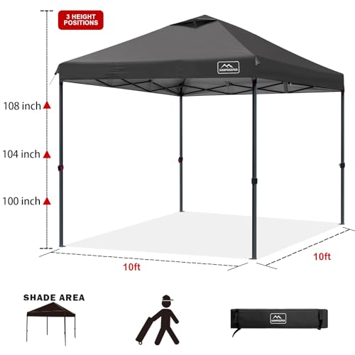 KAMPKEEPER One Person Setup 10x10 Pop up Canopy Tent, Instant Portable Canopy, One Push Outdoor Canopy with 3 Adjustable Heights, Wheeled Carry Bag, Bonus 8 Stakes(Black, 10x10FT with one Push) - color: Black, size: 10x10FT with one push