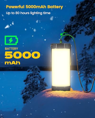 Glocusent 106 LED Camping Lights, Up to 80Hrs, 5000mAh Camping Lantern Rechargeable with 5 Brightness 3 Modes & SOS, IP68 Waterproof, Max 1200LM, Lanterns for Power Outages Hiking Emergency Hurricane - color: Gray