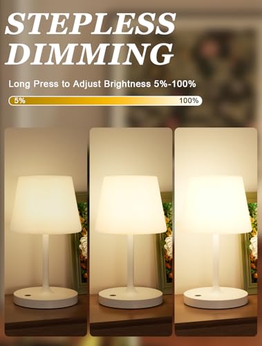 Kakanuo White Cordless Shower Lamp Waterproof, Rechargeable Table Lamp with 4000mAh Battery, Touch Dimmable Desk Light for Outdoor, Kitchen, Bathroom, Camping, Patio, IP54 - color: White