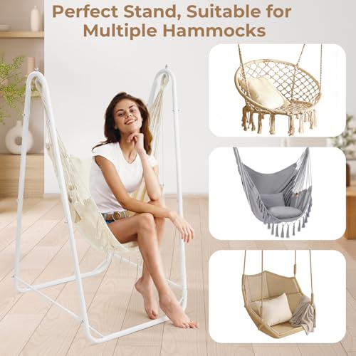 Hammock Stand for Multiple Hammock, Heavy-Duty Steel Hanging Chair Stand for Indoor & Outdoor, Solid Support & Stable Base, 220 lbs Capacity, Easy Assembly, U-Shaped Stand Only - White - color: White, size: Stand Only