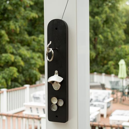 Barcaloo Hook and Ring Game with Bottle Opener and Magnetic Bottle Cap Catch - Adult Ring Toss Game for Both Indoor and Outdoor Use - color: Black