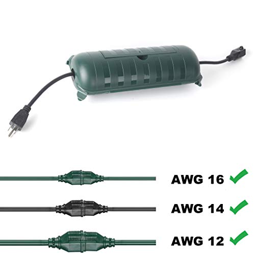 (4-Pack) X-Large Green Outdoor Extension Cord Plug Protector | Water-Resistant Holder for Holiday String Lights and Wires | Capsule Shaped Protector with Large Compartment - color: Green, size: X-Large (Standard)