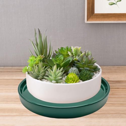 2 Pack Ceramic Plant Saucer Pot Tray 7 Inch, Planter Saucers 4 5 6 7 8 9 10 11 12 13 Inch for Indoors Outdoor, Durable Sturdy Flower Drainage drip Water Tray for Glazed Pots Base (7 Inch-Green) - color: Green, size: 7in 2pack