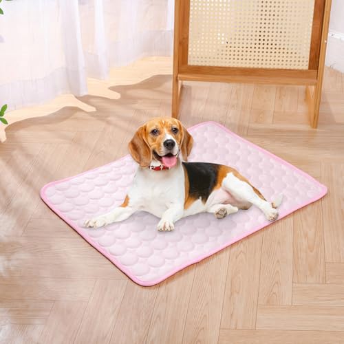 Cooling Pet Mat - Dog Summer Pad, Non-Slip Gel Comfort | Self-Cooling Puppy Cushion, Foldable Bed Blanket, Washable Crate Rest, Portable Kennel for Hot Weather - color: Pink, size: XL