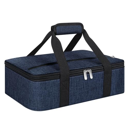 Insulated Casserole Carrier, Portable Casserole Carrier for Hot or Cold Food Lunch Tote Warmer or Cooler Bag, Lasagna Lunch Bag for Potluck Parties- Fits 9" x 13" Baking Dish-Navy blue - color: Navy Blue, size: 16x10x4 in