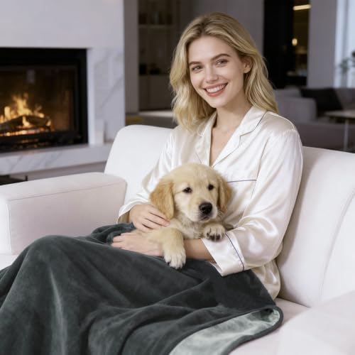 QiyI Waterproof Blanket for Bed Queen Size, Reversible Washable Pet-Friendly Flannel Throw Blanket, Leakproof Stain-Resistant Furniture Protector for Travel & Camping, 60"x80", Dk Grey/Lt Grey - color: Dark Grey/Silver Grey, size: 60"×80"