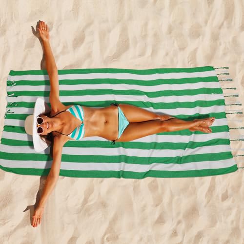 Set of 6 Turkish Beach Towel, Cotton Beach Towels, 36 x 71 Inches Turkish Towel, Sand Free, Quick Dry, Lightweight Beach Towels for Adult Green - color: Green, size: 6 Pack