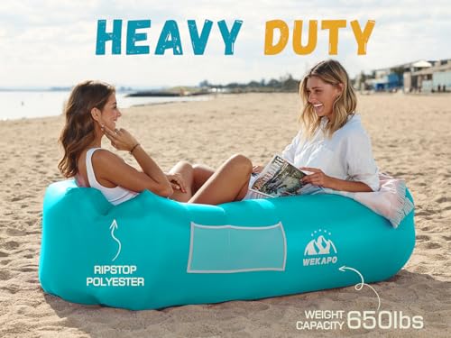 WEKAPO Inflatable Couch Air Lounger Chair - Camping & Beach Accessories, Portable Blow up Sofa for Hiking, Lawn, Indoor/Outdoor Movies & Music Festivals. Lightweight and Easy to Set Up Air Hammock - color: Teal