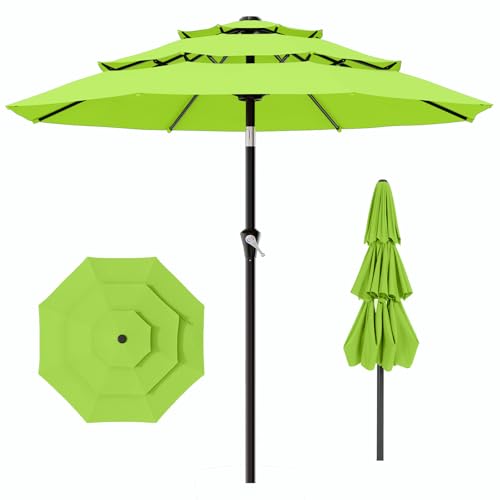 AreShark 9ft 3-Tier Patio Umbrellas, Outdoor Umbrella with 8 Sturdy Ribs UV Protection Windproof, Market Table Umbrella w/Push Button Tilt & Crank for Pool, Porch, Deck, Garden(Apple Green) - color: Apple Green