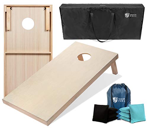 Tailgating Pros Cornhole Boards - 4'x2' & 3'x2' Cornhole Game w/Carrying Case & Set of 8 Corn Hole Bags - 150+ Color Combos! Optional LED Lights - color: Black / Baby Blue, size: 4'x2' Boards w/LED Rings