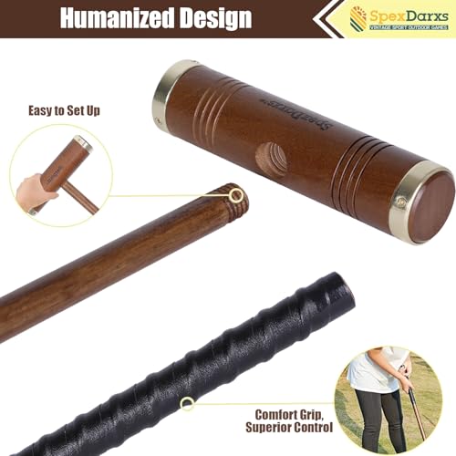 SpexDarxs 35’’ Six Player Croquet Game, Croquette Set with Premium Wooden Mallets/Colored Balls/Wickets/Stakes/Carrying Bag, Classic Outdoor Backyard Lawn Games for Teens Adults Family - color: Light Antique Color