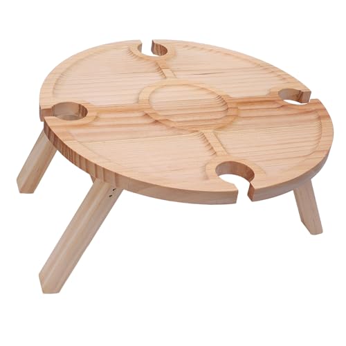 ZJchao Wine Picnic Table, Birch Wood Portable Folding Table,Couples,Friends,Families,Outdoors,Camping,Boating,Beach,Garden,Lawn,Home,Yard, Lightweight Tray with 4 Glass Holders,