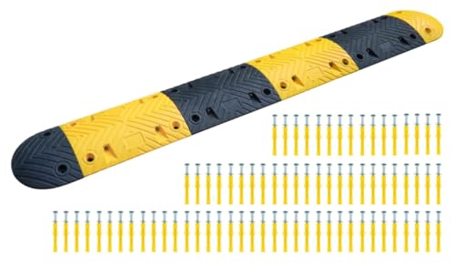 Pittman 31 ft XPT Eco Speed Bump Kit with Cable Channels, Heavy Duty Plastic-Rubber Reflective Black/Yellow Modular Traffic Hump for Asphalt, Concrete, Includes Mounting Hardware - 76 Bolts (755680) - size: 31'