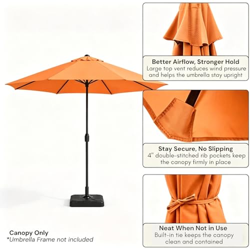 10ft Patio Umbrella Replacement Canopy 8 Ribs, Waterproof & Fade Resistant Market Umbrella Cover, Thickened Polyester Fabric for Backyard, Garden and Pool (Canopy Only) (Orange) - color: Orange