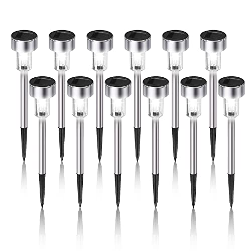 Dream Master Solar Lights Outdoor Waterproof, Stainless Steel LED Landscape Lighting, Solar Garden Lights, Outdoor Decorations for Yard, Pathway, Walkway, Patio, Lawn - 12 Pack (Cold White) - color: Cold White, size: 12 Pack