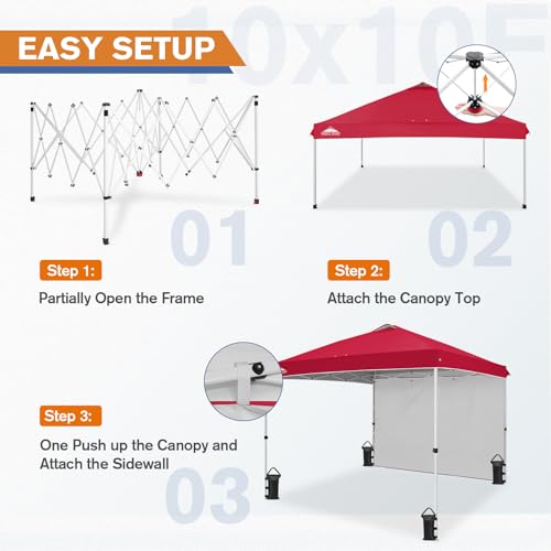 EAGLE PEAK Commercial Canopy 10x10 Pop Up Canopy Tent with 1 Sidewall, Easy Setup Heavy Duty Instant Event Shelter for Vendors & Markets, Outdoor Sun Shade, Red - color: Red, size: 10x10
