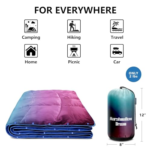 Camping Blanket, Puffy Blanket Lightweight Windproof Water Resistant for Outdoors,Hiking, Backpacking,Beach,Car,Picnic,Stadium - color: Grad Purple, size: 52"x75"
