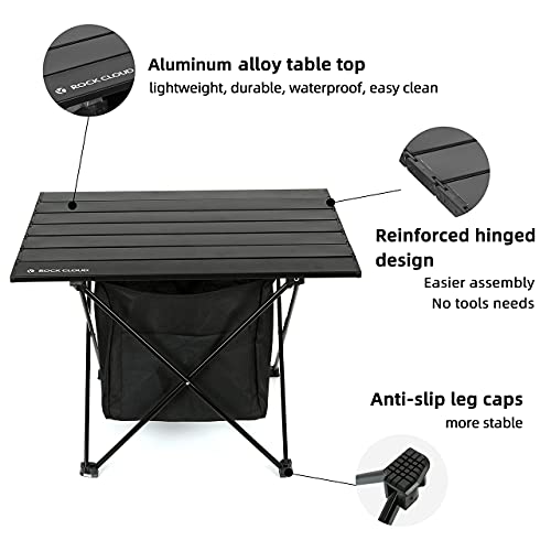 ROCK CLOUD Portable Camping Table Ultralight Aluminum Camp Table with Storage Bag Folding Beach Table for Camping Hiking Backpacking Outdoor Picnic, Size M - color: Black, With Storage Bag, size: Medium