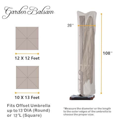 Patio Umbrella Cover for 9ft to 13ft Offset Umbrella, Water Resistant, Curved Cantilever and Straight Pole Parasol Outdoor Umbrellas Cover with Zipper and Rod - color: Beige, size: Cantilever 12'x12' or 10'x13'
