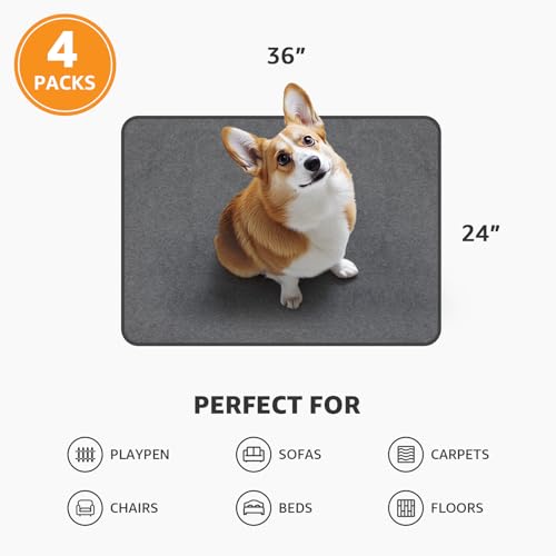 Washable Pee Pads for Dogs, 24x36 4 Pack Reusable Whelping Pads, Absorb Dog Mats Non-Slip Puppy Training Pads for Whelping, Potty, Training, Playpen, Crate - size: 24"x36"-4PACK