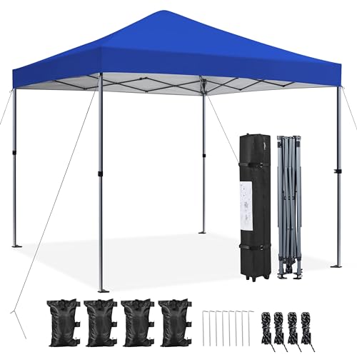 Yaheetech 8x8 Pop Up Canopy Easy Set-up Tent, Portable Outdoor Canopy Instant Tent, Commercial Gazebo with Wheeled Carry Bag & 4 Sandbags for Home, Party & Outdoor Activities, Blue - color: Blue, size: 8x8