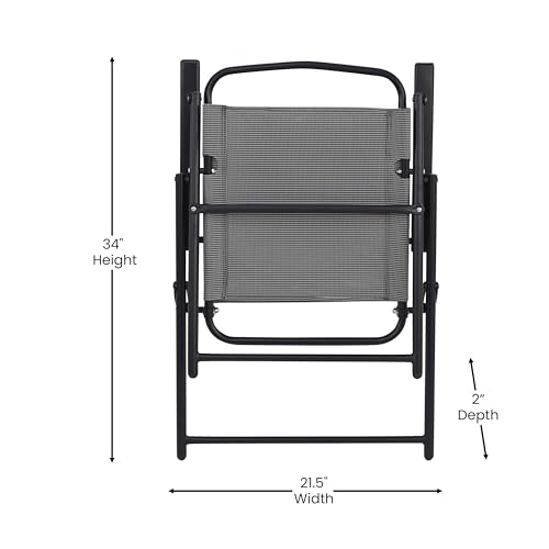Flash Furniture Mystic Folding Patio Sling Chairs, Outdoor Textilene Lawn Chairs with Armrests, Set of 2, Gray - color: Grey