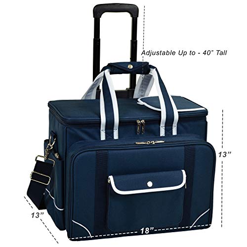 Picnic at Ascot- Original Insulated Picnic Cooler on Wheels with Service for 4- Designed & Assembled in the USA - color: Navy With Wheels