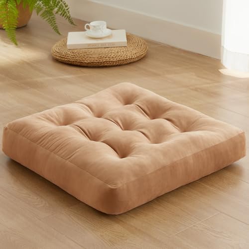 Meditation Floor Pillow Set of 1, Square Large Pillows Seating for Adults, Meditation Cushion Pillow,Tufted Corduroy Cushion for Tatami Living Room or Yoga, Coffee, 22x22 Inch - color: Coffee