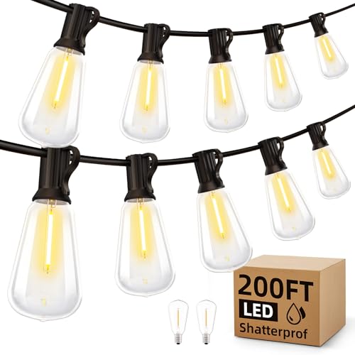 MGVIH Outdoor String Led Patio Lights - 200Ft 60M Outside Waterproof Light ST38 Shatterproof Bulb Connectable Hanging Outdoor Electric Lighting for Backyard Yard Gazebo Porch Party - size: 200 FT