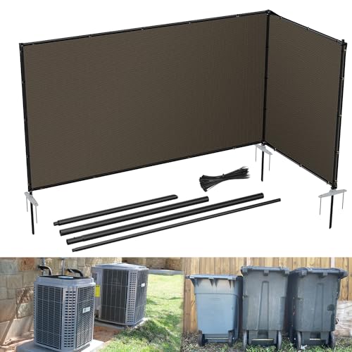E&K 5'x2' Outdoor Privacy Screen Fence Panel Freestanding Backyard Patio Privacy Pool Fencing Temporary Garden Dog Fence with Iron Poles and Rails (Brown) - color: Brown, size: 5'x2'