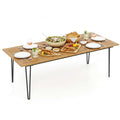 Tangkula 86.5" Large Patio Dining Table for 8, Acacia Wood 8-Person Dining Table with 2" Umbrella Hole & Metal Legs & Adjustable Foot Pads, Rectangular Outside Table for Garden, Poolside & Backyard - size: 86.5"