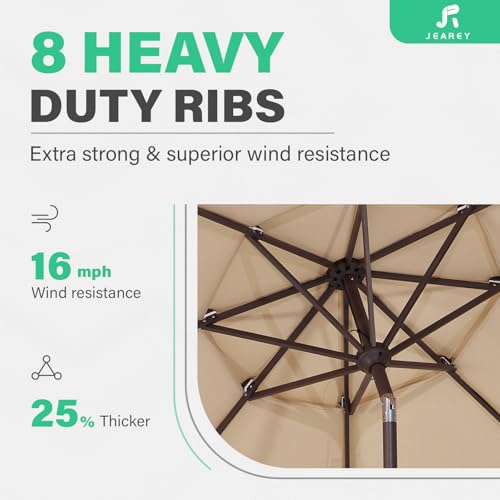 JEAREY 9FT 3 Tier Patio Umbrella Outdoor Market Umbrella Table Umbrellas with 8 Ribs 1.5 Pole Push Button Tilt and Crank UV Protection for Garden,Beige - color: Beige