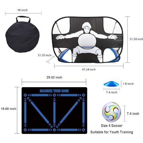 Soccer Goal for Backyard, 4'x3' Pop Up Football Goal, Target Practice for Young, Optional Soccer Equipment with Portable Goal, Soccer Training Mat/Cones/Resistance Bands/Agility Ladder - style: Goal*2, Cones*12, Training Mat*1, Ball*1