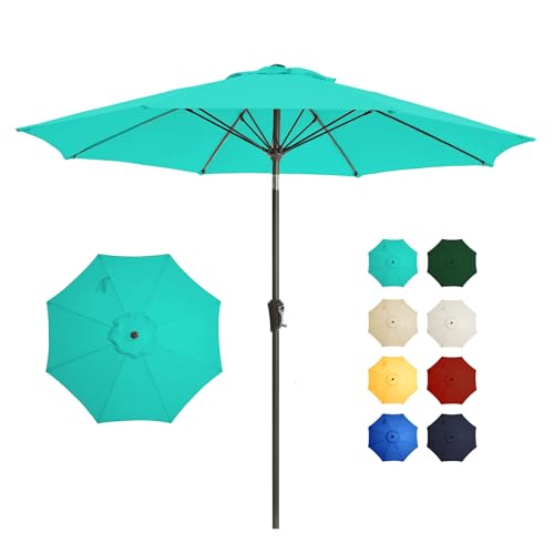 9FT Outdoor Patio Umbrella Outdoor pool Umbrella with Push Button Tilt and Crank, Market Umbrella 8 Sturdy Ribs UV Protection for Garden, Deck, Backyard (Turquoise) - color: Turquoise