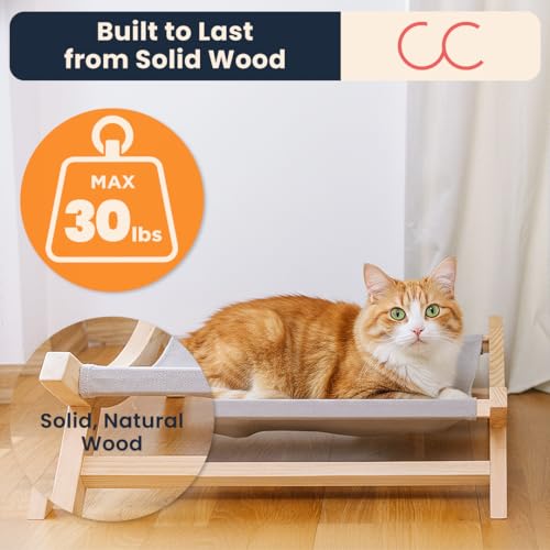 CallieCo Wooden Cat Hammock Bed, Modern Elevated Pet Lounger with Premium Wooden Frame & Breathable Fabric, Stylish Indoor & Outdoor Cat Bed for Cats & Small Dogs - Gray - color: Gray