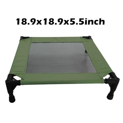 Pozico Elevated Pet Bed with Breathable Mesh for Small Cat and Dog, Raised Cooling Pet Cot for Puppy and Kitty, 18.9x18.9 inch (Olive Green Bed) - color: Olive Green Bed